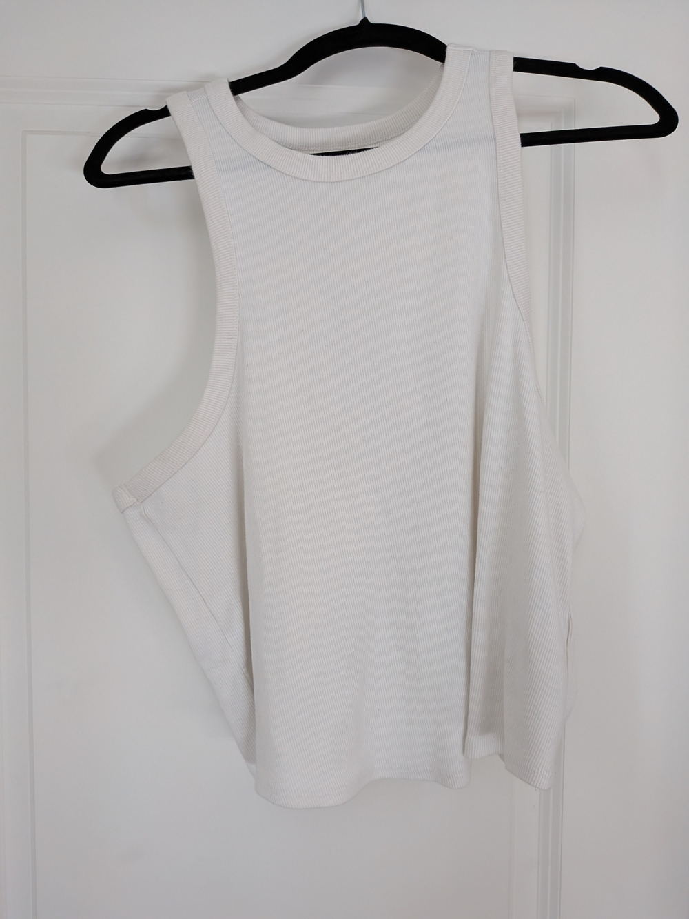 Maeve White Ribbed High-Neck Tank